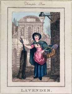 Lavendel, Temple Bar, från "Cries of London", utgiven av Richard Phillips (1778-1851) 1804.